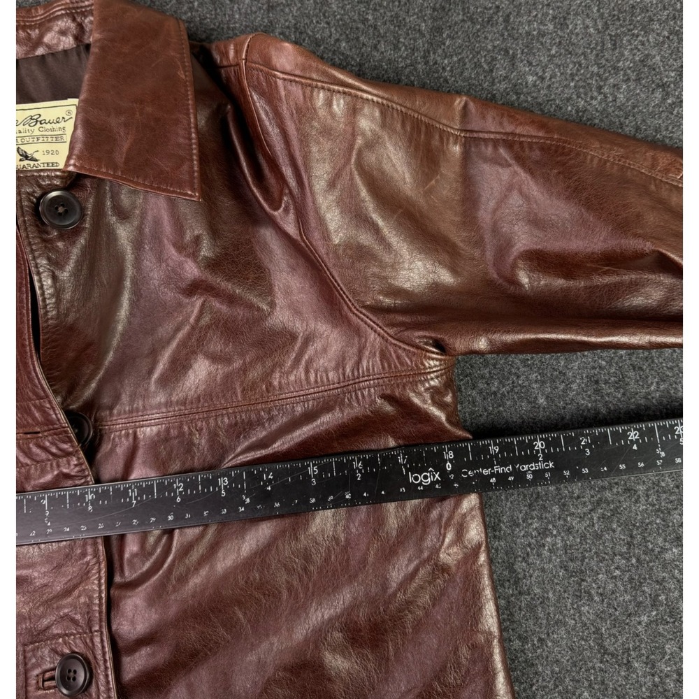 Vintage Eddie Bauer Leather Outer Jacket Womens Size XS Brown 4 Button Yoke Coat - Picture 8 of 10